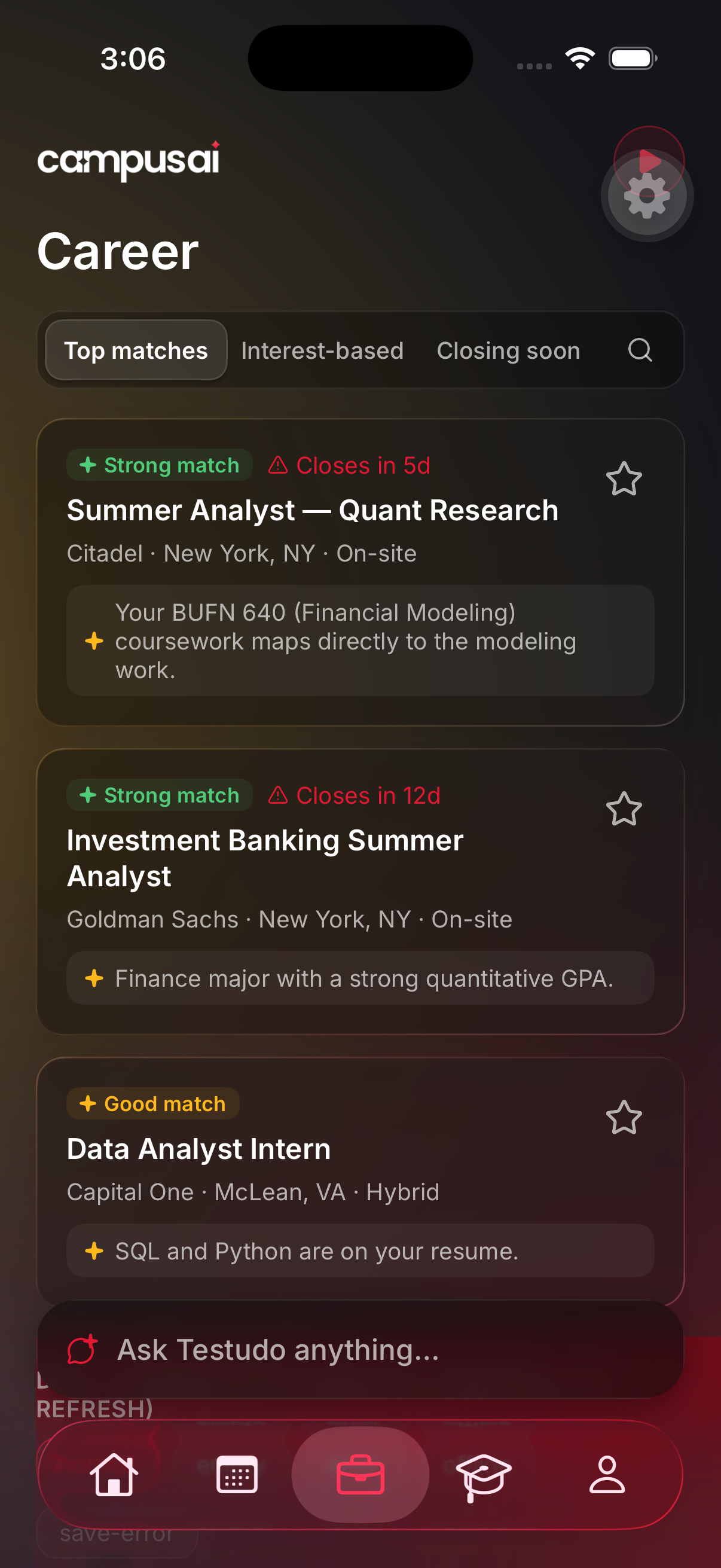 CampusAI mobile career matches